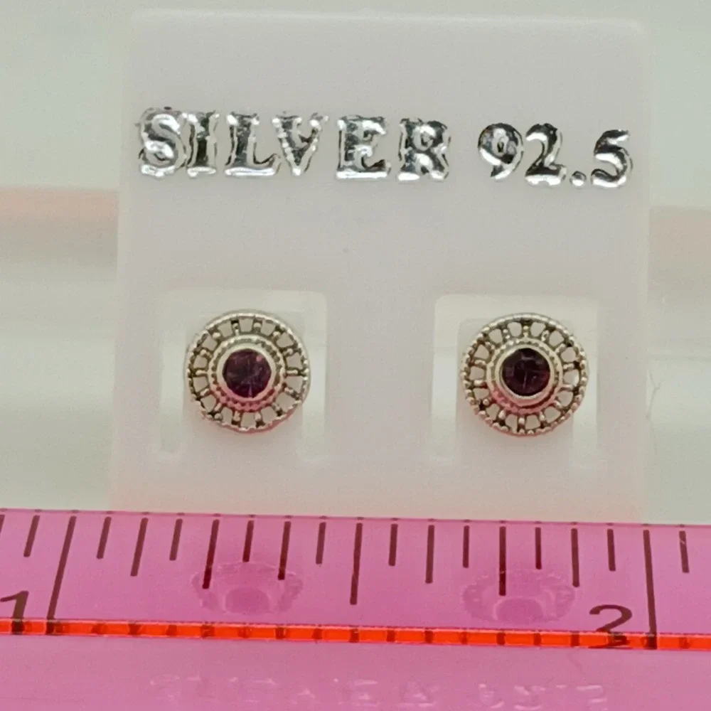 Vintage 925 Sterling Silver Crystal Sunburst‎ Round Stud Earrings Boho Sun Wheel